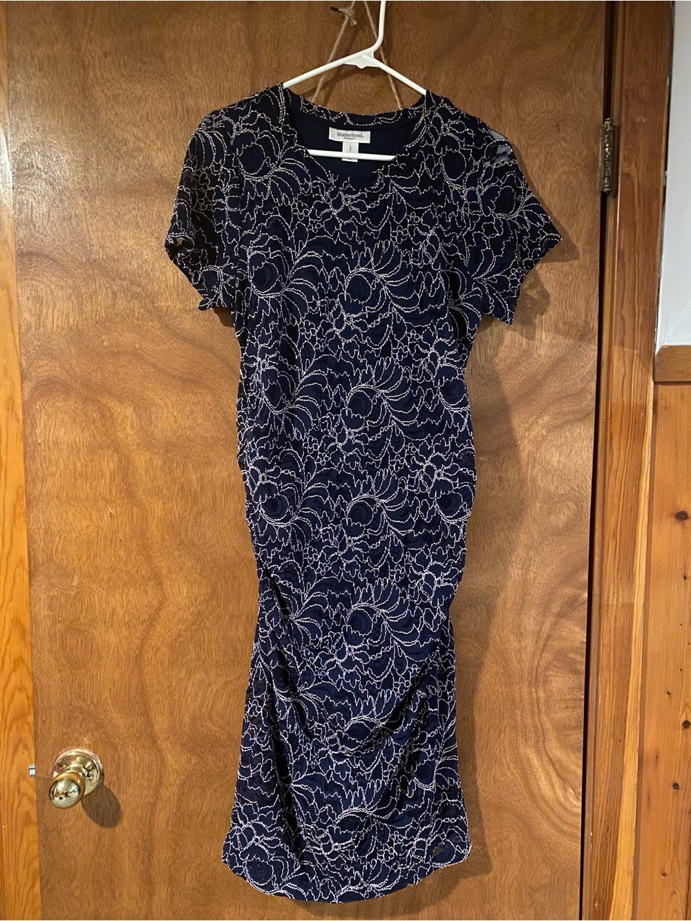 Motherhood Navy Floral Lace-Print Midi Dress Maternity